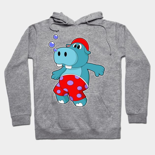 Hippo at Swimming with Swimming trunks Hoodie by Markus Schnabel
